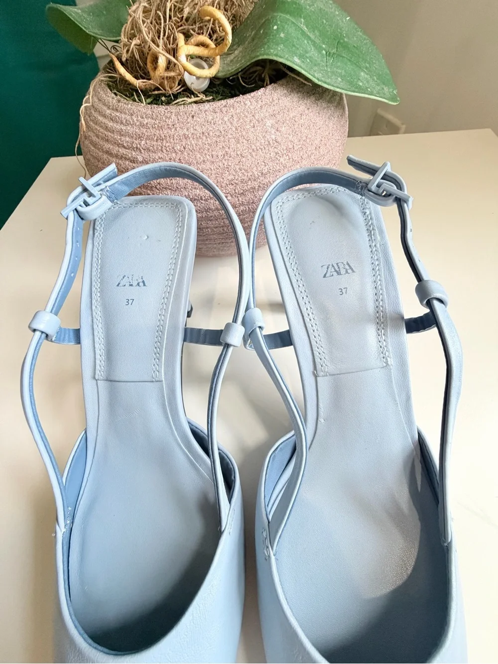 Zara Light Blue Slingback Heels Pointed Toe Size 37 US 6.5